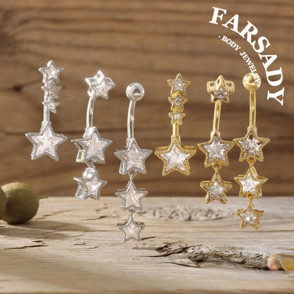 Star Spark - CZ Dangle Belly Button Ring / Fits 14G Navel Piercing / Waterproof & Hypoallergenic for Sensitive Skin, Daily Wear Elegant Jewelry, Perfect Gift