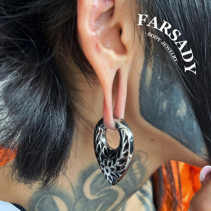 Pattern Tribal Ear Weights Hanger with Easy Closure/Teardrop Ear Gauge Earrings/Ear Stretched Jewelry/Weighted Hoops Sivler/Gauge Weight