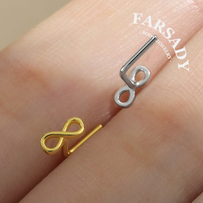 Gilded Infinity Knot - 925 Silver L-Shape Stud / Fit 20G Nose Ring