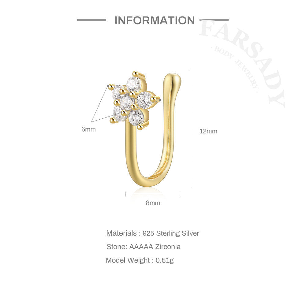 Seven-Petal Spark - 925 Silver Fake Nose Ring / Fit Non-Pierced Nose Ring