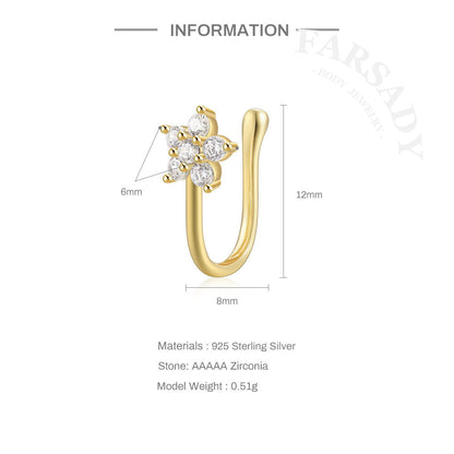 Seven-Petal Spark - 925 Silver Fake Nose Ring / Fit Non-Pierced Nose Ring