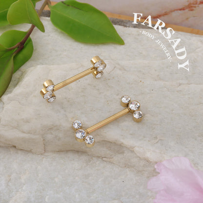 Triple Zircon - 2PCS Clear CZ Straight Barbell / Fits 16G Chest Piercing Nose Bridge