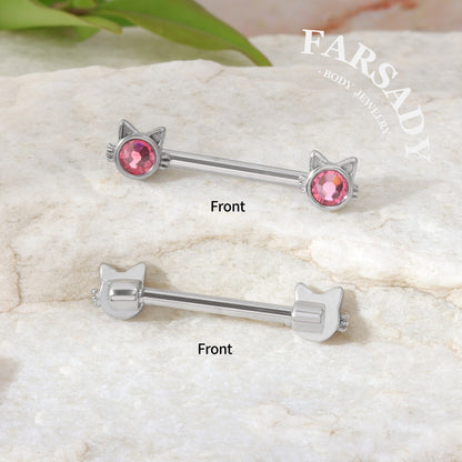 Pink Eyed Cat - 2PCS Pink CZ Straight Barbell / Fits 16G Chest Piercing Nose Bridge