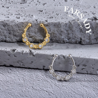 Starlet Crescent Halo - 316L Fake Nose Ring C-Hoop Piercing / Fit Non-Pierced Septum Ring