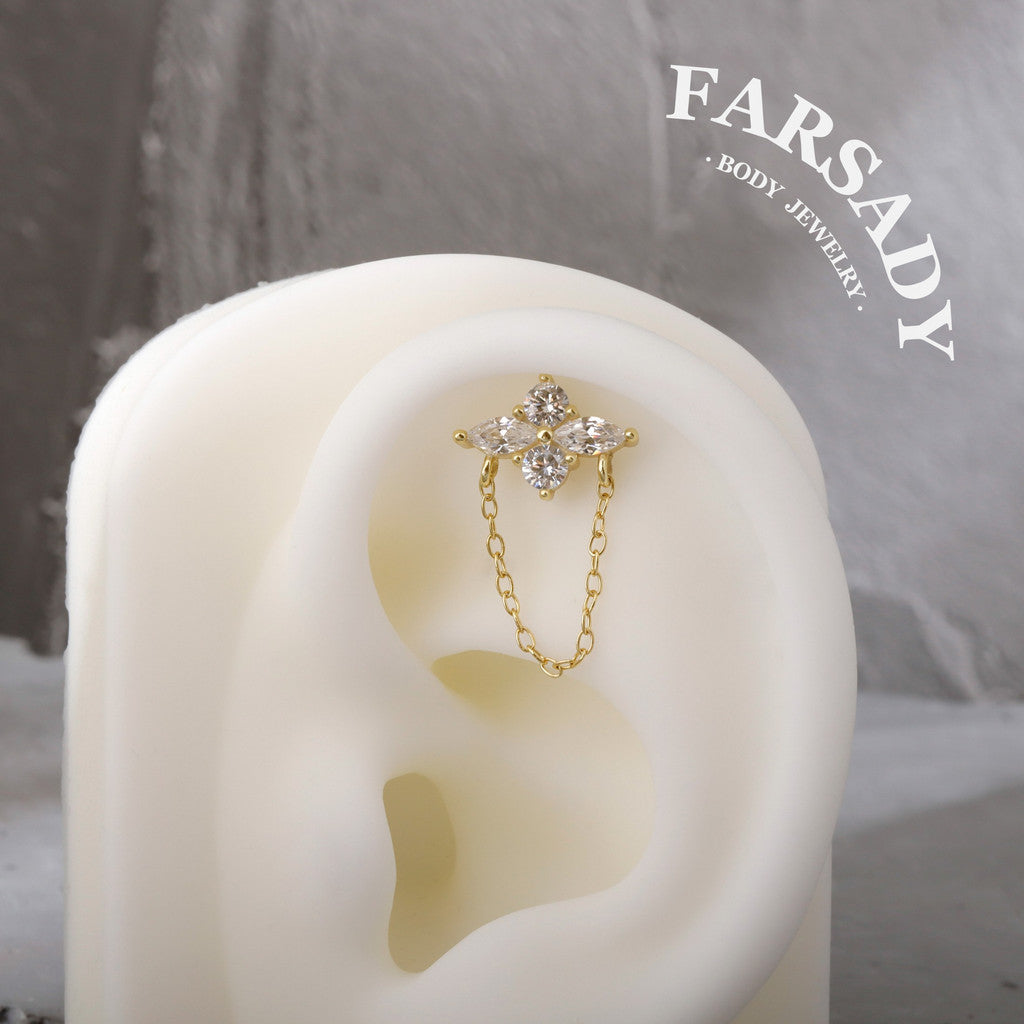 Link Bloom - 925 Silver Internally Threaded Stud / Fits Cartilage Helix Tragus Lobe Piercing