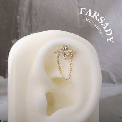 Link Bloom - 925 Silver Internally Threaded Stud / Fits Cartilage Helix Tragus Lobe Piercing