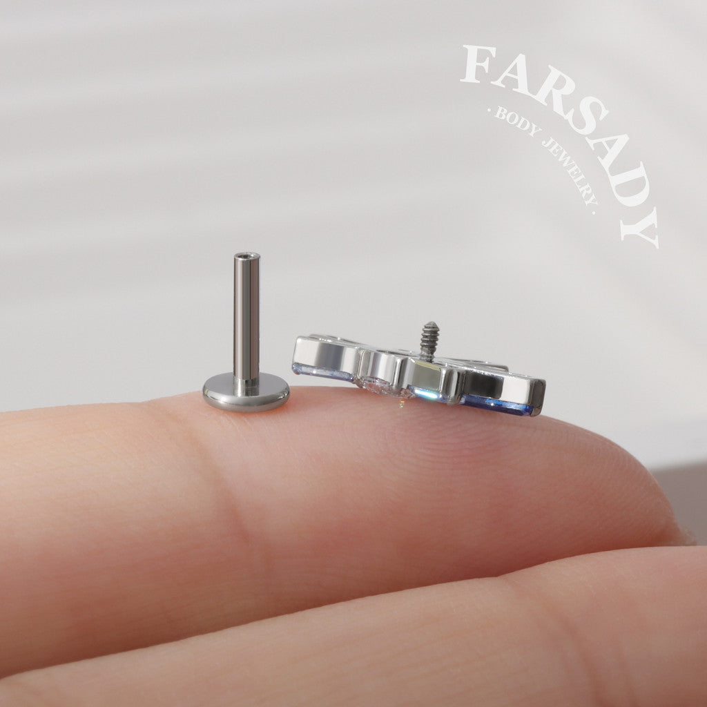 Sapphire Burst - F136 Titanium Internally Threaded Stud / Fits Cartilage Helix Tragus Lobe Piercing