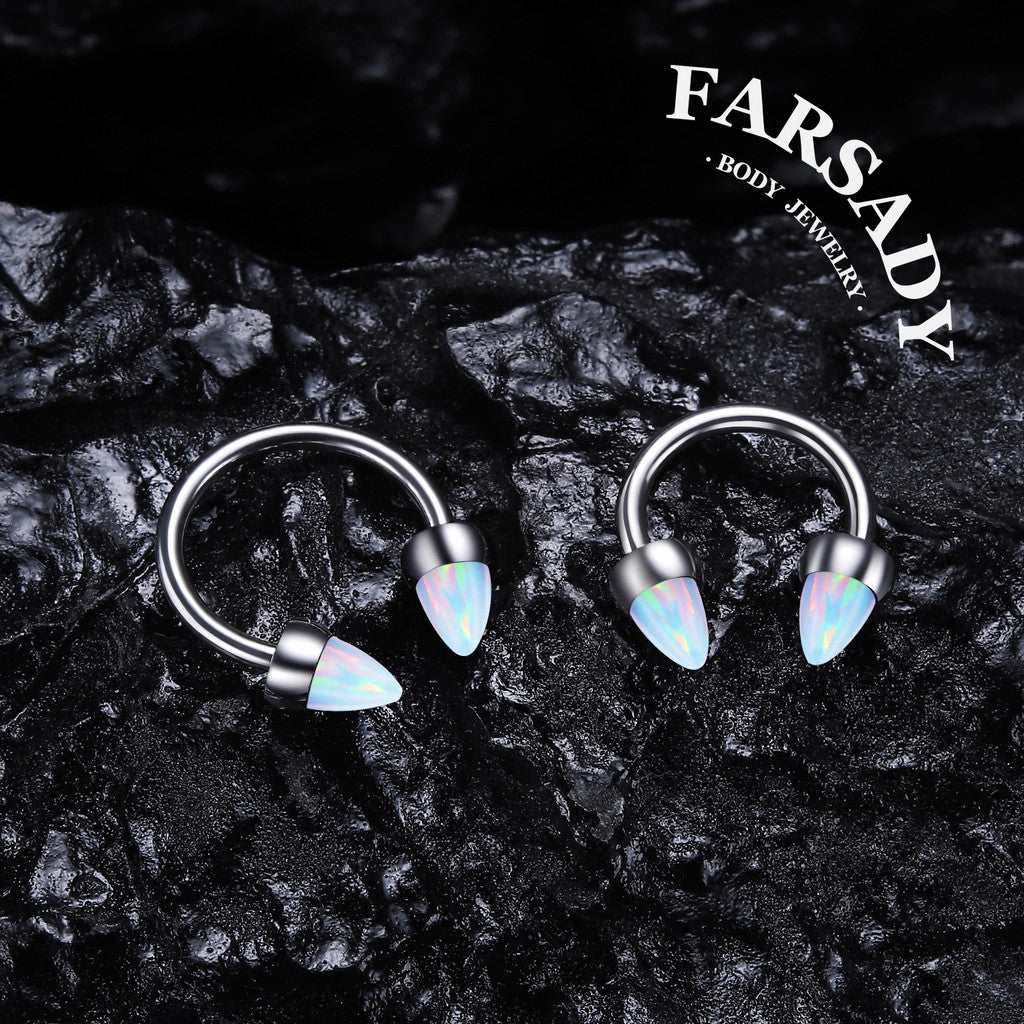 Opal Spike - F136 Titanium Internally Threaded Curved Barbell Ring / Fits 16G Septum Ring Helix Conch Daith Earring