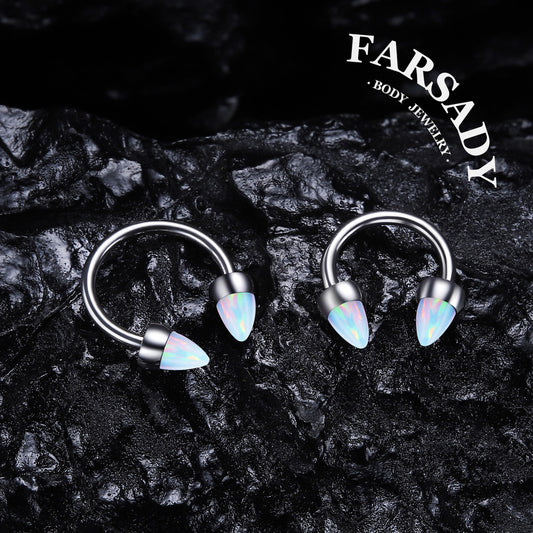 Opal Spike - F136 Titanium Internally Threaded Curved Barbell Ring / Fits 16G Septum Ring Helix Conch Daith Earring