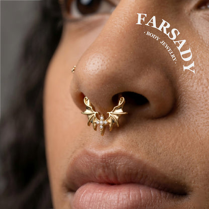 Dusk Wing - 925 Silver CZ Hinged Clicker Hoop / Fits 16G Septum Ring Helix Conch Daith Earring