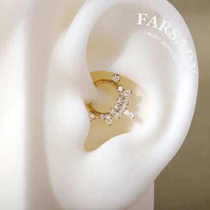 Crystal Crest - F136 Titanium Hinged Clicker Hoop / Fits 16G Septum Ring Helix Conch Cartilage Earring