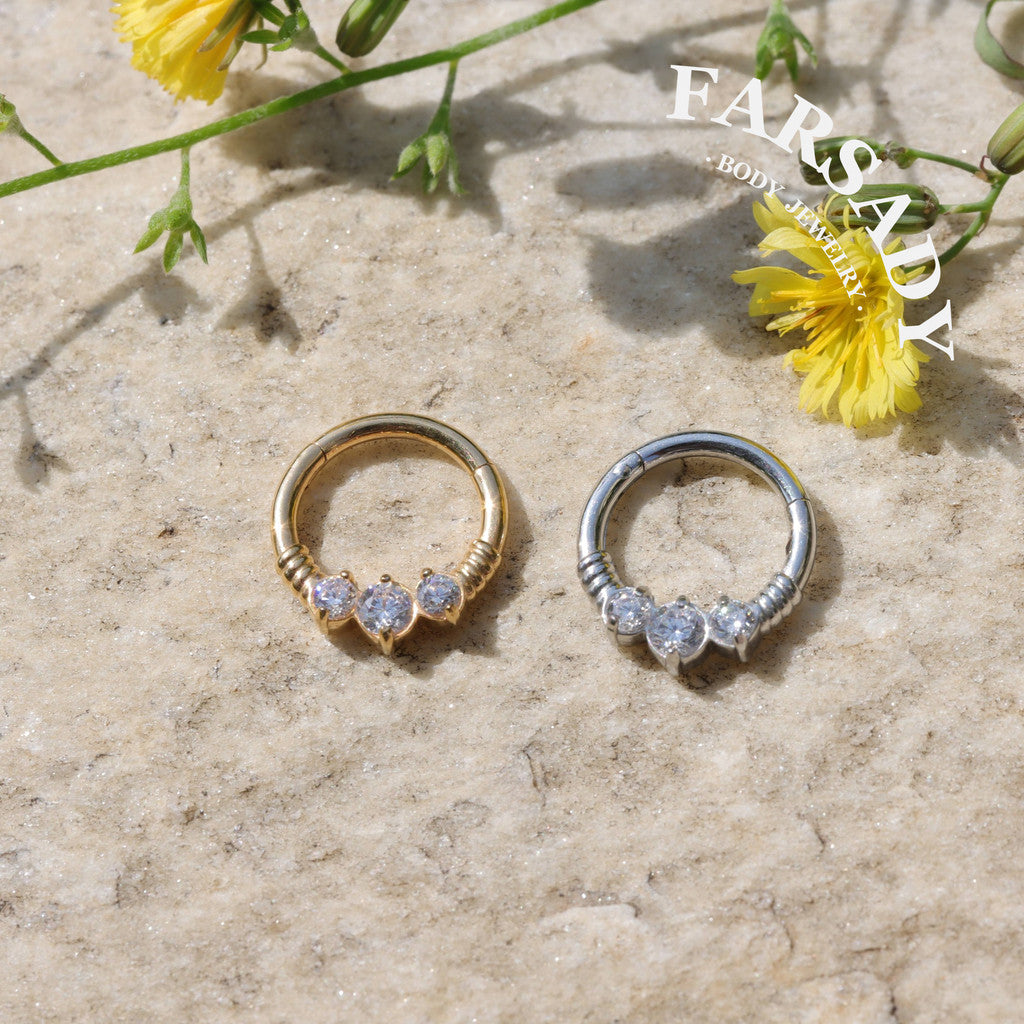 Triple Knot - CZ Hinged Clicker Hoop / Fits 16G Septum Ring Helix Conch Cartilage Earring