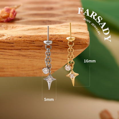 Stellar Tassel - F136 Titanium Threadless Stud / Fits Vertical Helix Hidden Rook Cartilage Tragus Lobe Earring