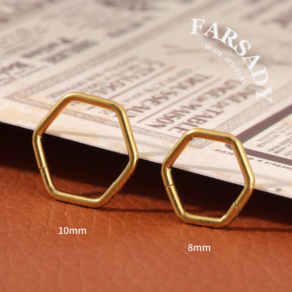 Plain Hexagon - Hinged Clicker Hoop / Fits 16G Septum Ring Helix Conch Cartilage Earring