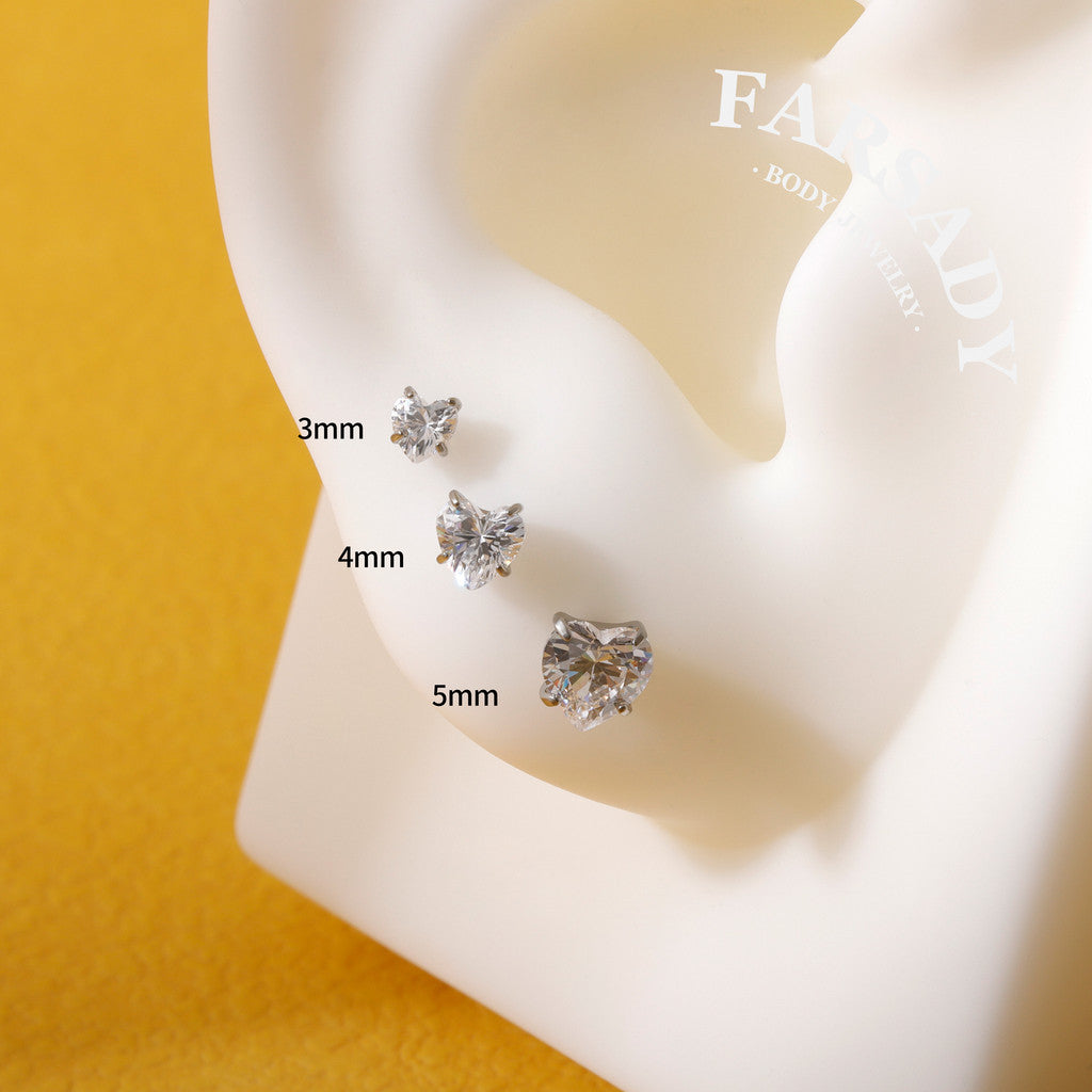 Heart Zircon - F136 Titanium Colorful CZ Replacement Tops / Fits Threadless Ear Studs
