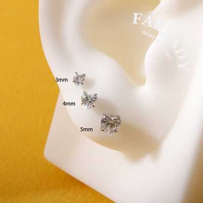 Heart Zircon - F136 Titanium Colorful CZ Replacement Tops / Fits Threadless Ear Studs