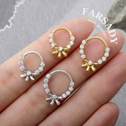 Petal Halo - 316L Hinged Clicker Hoop / Fits 16G Septum Ring Helix Conch Cartilage Earring