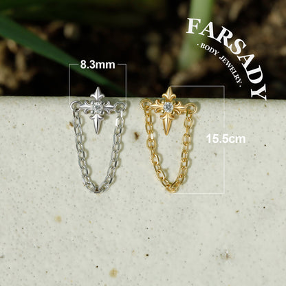 Chain Spire - 925 Silver Threadless Stud / Fits Cartilage Helix Tragus Lobe Nostril Piercing