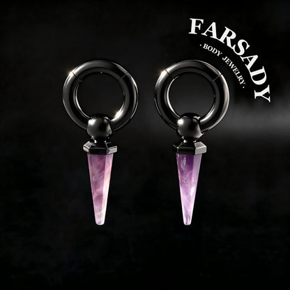 Amethyst Drop - 316L Magnetic Hinged Ear Weights / Fits 4G 2G Stretched Ear Lobes Tunnels Plugs