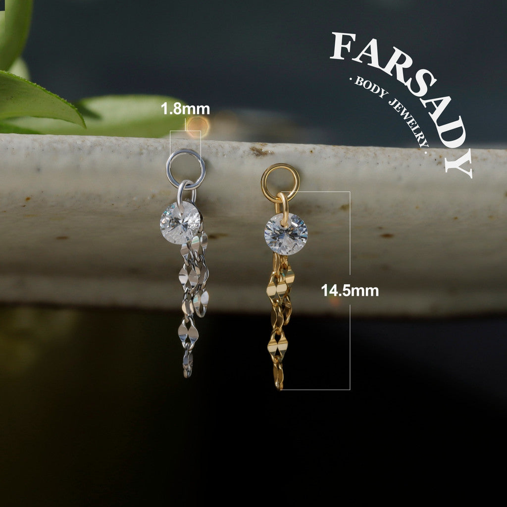 Dew Chain Shimmer - 925 Silver Clear CZ Dangle Charm / Interchangeable Hoop Earring Pendant for Helix Daith Cartilage Piercing