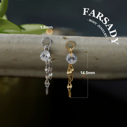 Dew Chain Shimmer - 925 Silver Clear CZ Dangle Charm / Interchangeable Hoop Earring Pendant for Helix Daith Cartilage Piercing