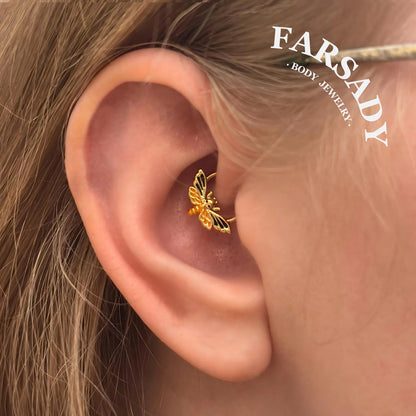 16G Death Moth Daith Earring| 316L Steel Septum Ring| Gold Septum Clicker| Helix Piercing Jewelry| Gothic Tragus Hoop | Skull Moth Halloween