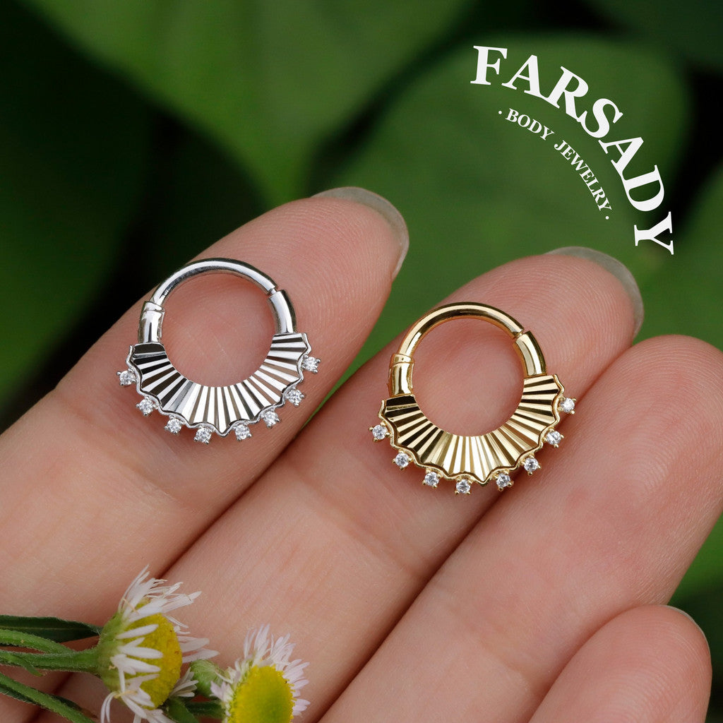 Sterling Silver Moissanite Septum Ring Sterling Silver Plated 18K Gold/Original Design Flower Septum Piercing Jewelry 16G Daith Hoop Earring Helix Tragus