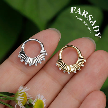 Sterling Silver Moissanite Septum Ring Sterling Silver Plated 18K Gold/Original Design Flower Septum Piercing Jewelry 16G Daith Hoop Earring Helix Tragus