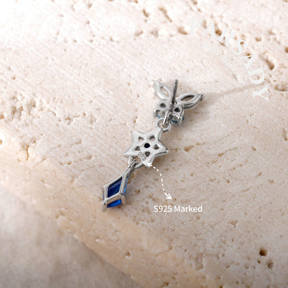 Sterling Silver Dangle Butterfly Threadless Push Pin • 925 Silver Star Shaped Cartilage Push Back Stud • Helix Flat Back Earlobe Piercing