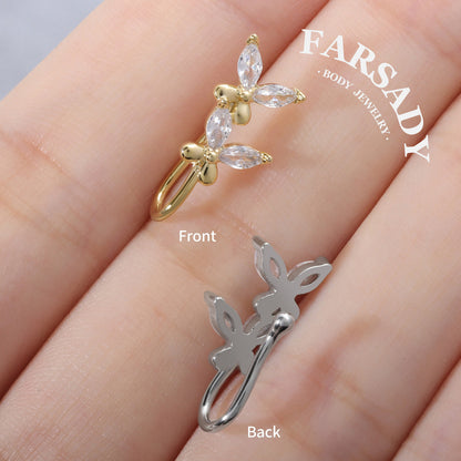 Twin Petal Drift - 925 Silver Fake Nose Ring / Fit Non-Pierced Nose Ring