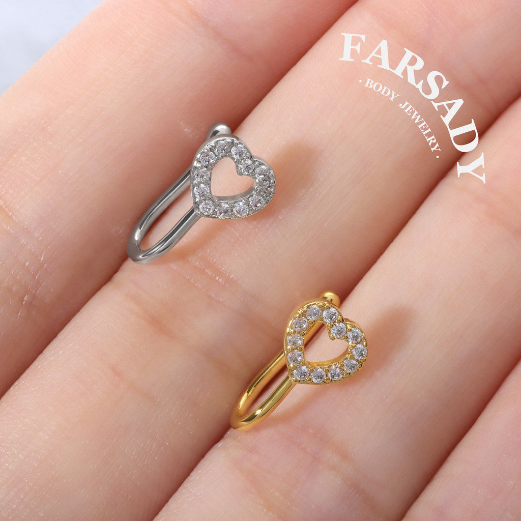 Hollow Heart Halo - 925 Silver Fake Nose Ring / Fit Non-Pierced Nose Ring