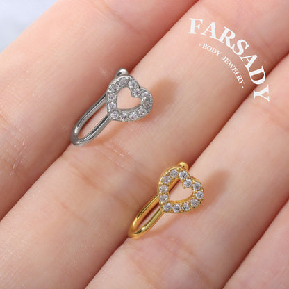 Hollow Heart Halo - 925 Silver Fake Nose Ring / Fit Non-Pierced Nose Ring
