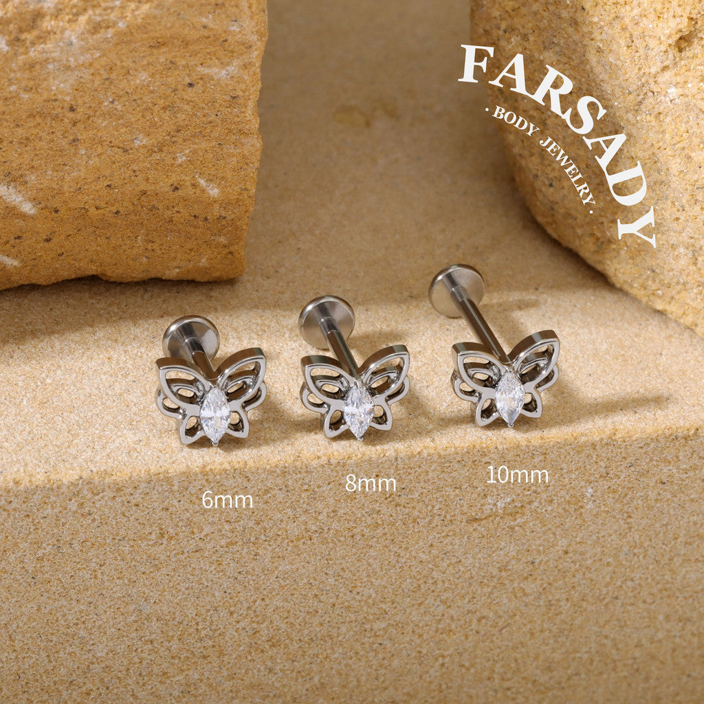 Hollow Butterfly - F136 Titanium Internally Threaded Stud / Fits Cartilage Helix Tragus Lobe Nostril Piercing
