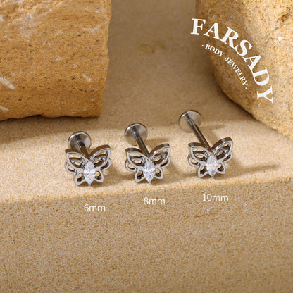Hollow Butterfly - F136 Titanium Internally Threaded Stud / Fits Cartilage Helix Tragus Lobe Nostril Piercing