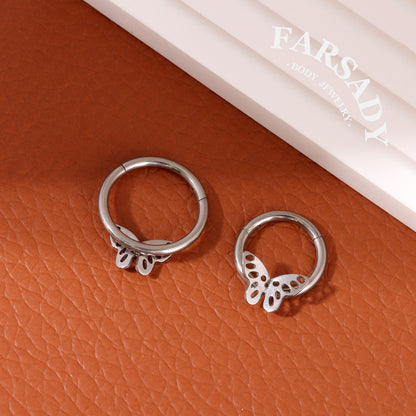 Wing Vein - ASTM F136 Titanium Hinged Clicker Hoop / Fits 16G Septum Ring Helix Conch Cartilage Earring