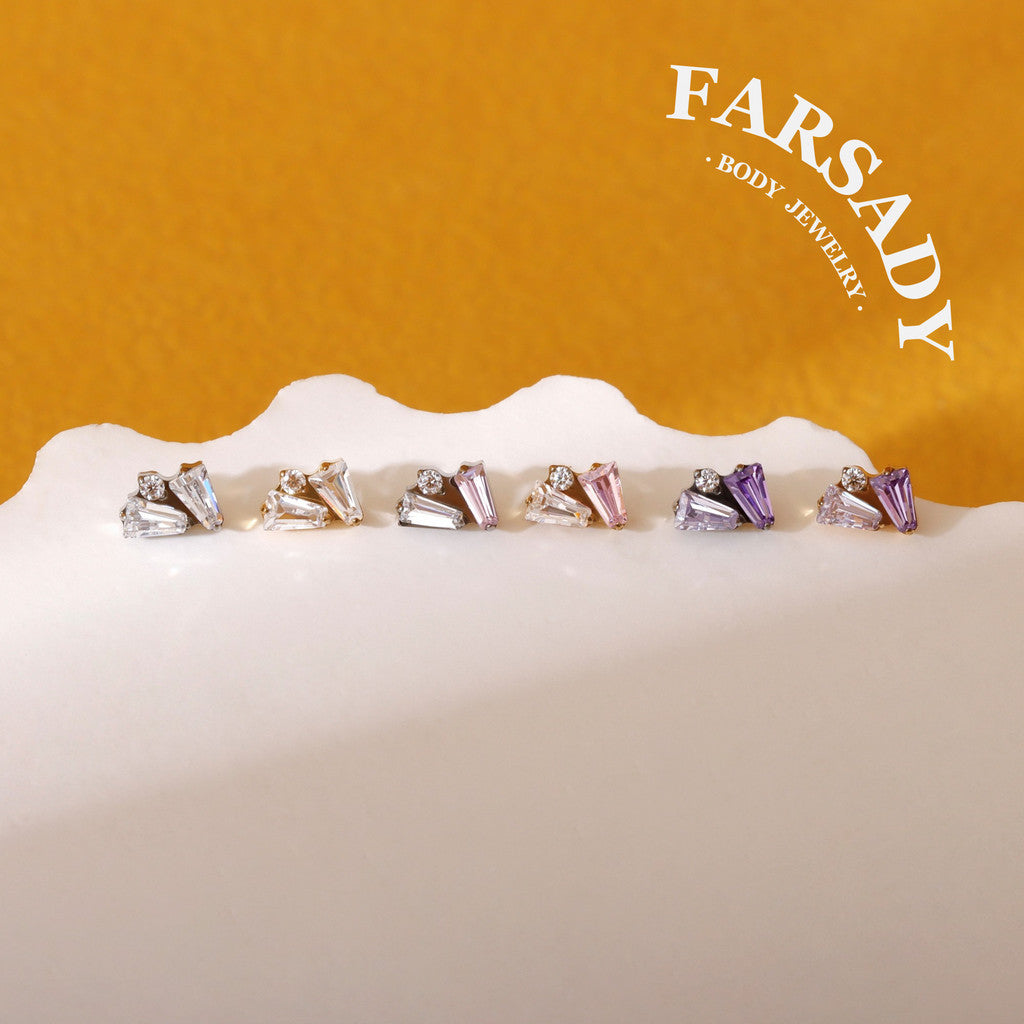 Twin Trapezoid - F136 Titanium Colorful CZ Replacement Tops / Fits Internal Thread Ear Studs