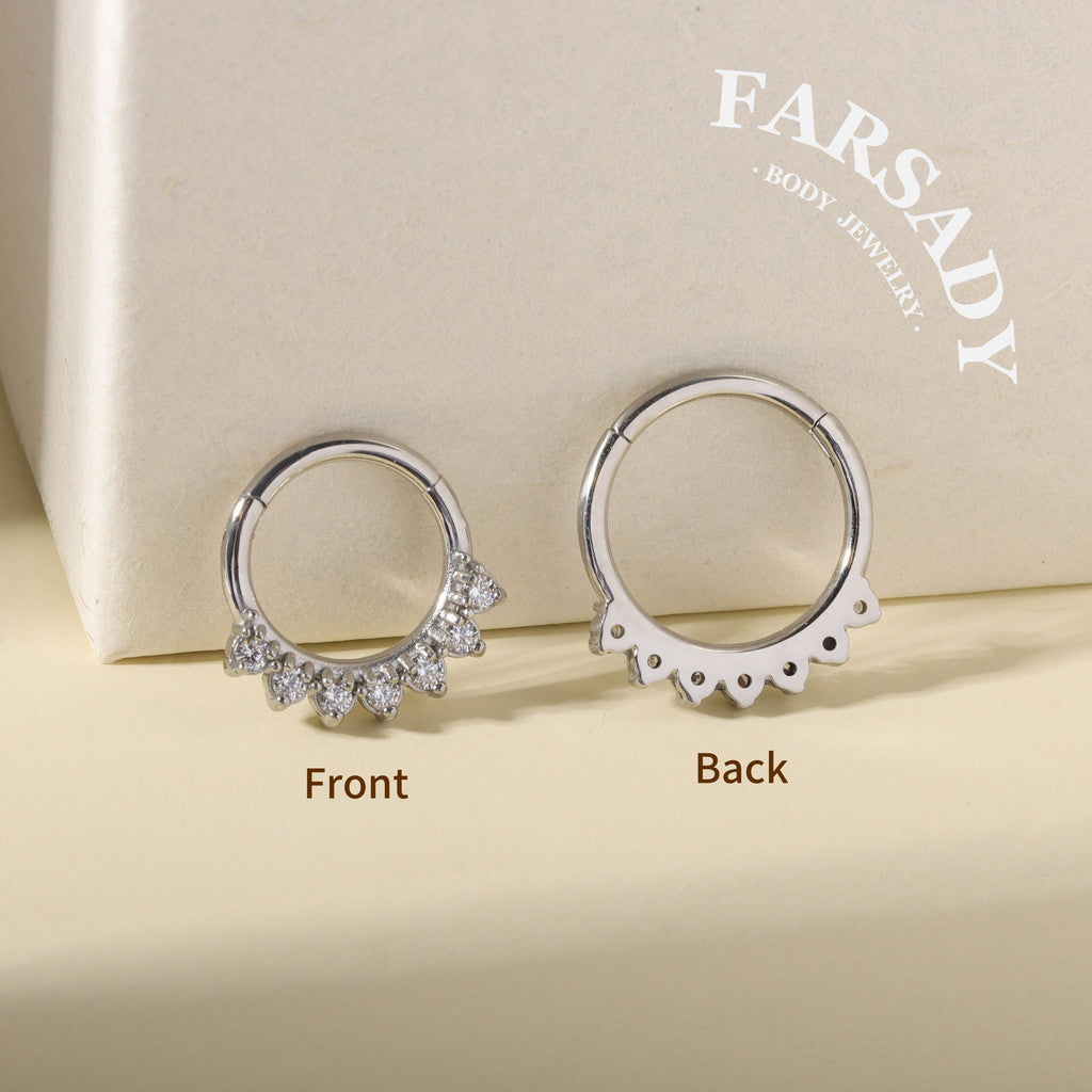 Petal Fringe - CZ Hinged Clicker Hoop / Fits 16G Septum Ring Helix Conch Cartilage Earring