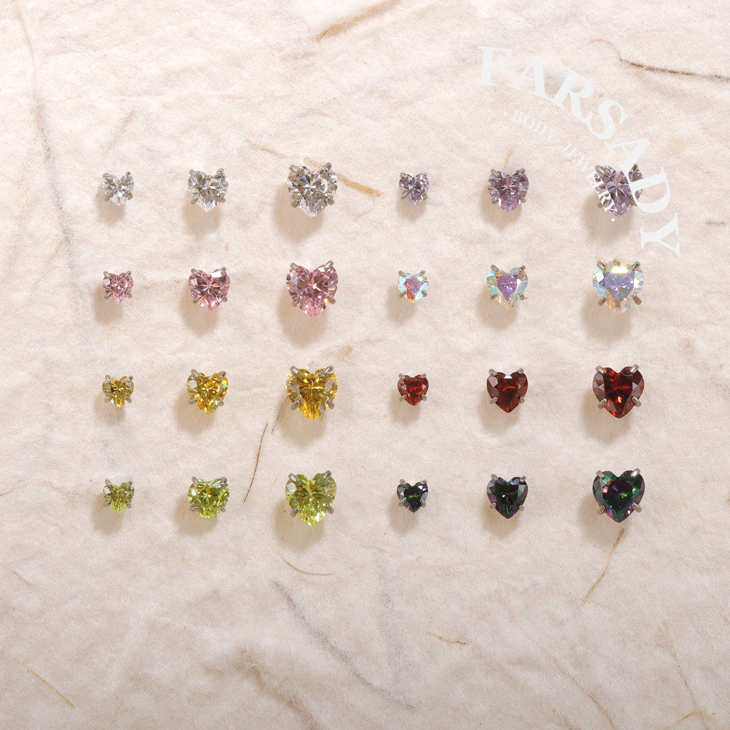 Heart Zircon - F136 Titanium Colorful CZ Replacement Tops / Fits Threadless Ear Studs