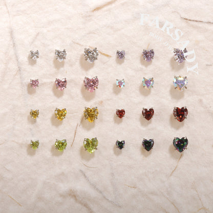 Heart Zircon - F136 Titanium Colorful CZ Replacement Tops / Fits Threadless Ear Studs