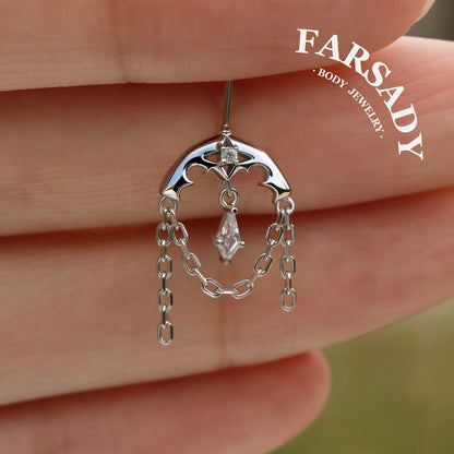 Crescent Tassel - 925 Silver Threadless Stud / Fits Vertical Helix Hidden Rook Earring