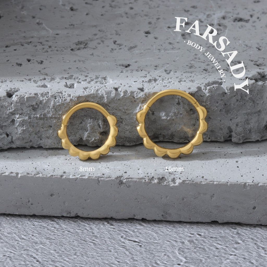 Scallop Edge - 316L Hinged Clicker Hoop / Fits 16G Septum Ring Helix Conch Cartilage Earring