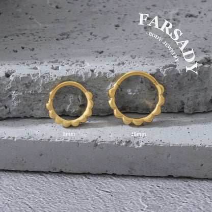 Scallop Edge - 316L Hinged Clicker Hoop / Fits 16G Septum Ring Helix Conch Cartilage Earring