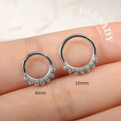 16G 316L Steel Flower CZ Septum Ring, Hinged Septum Hoop, Septum Clicker Gold, Steel Septum Piercing, Septum Jewelry, Cartilage Hoop 1.2*8/10mm