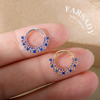 16G S925 Star sea Septum Ring, 16G Celestial Daith Hoop Earring, Sterling Silver Septum Clicker, Helix Ring Gold, Star Septum Piercing Jewelry | Sparkling Daily Wear with Gift Box