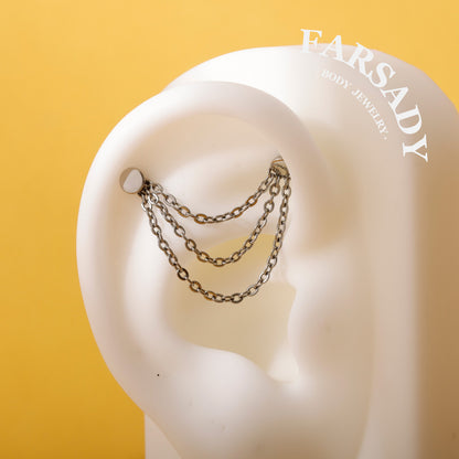 Minimalist Titanium Triple Chain Charm for Helix Tragus Conch Earrings | DIY Earring Accessory in Multiple Sizes