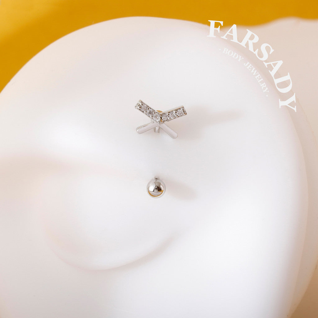 Cross Star Trace - 316L Clear CZ Curved Barbell / Fits 16G Rook Daith Earring Lip Eyebrow Cartilage Piercing