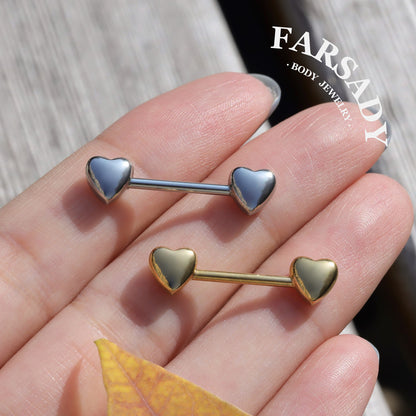 Double Heart - 2PCS Straight Barbell / Fits 16G Chest Piercing Nose Bridge
