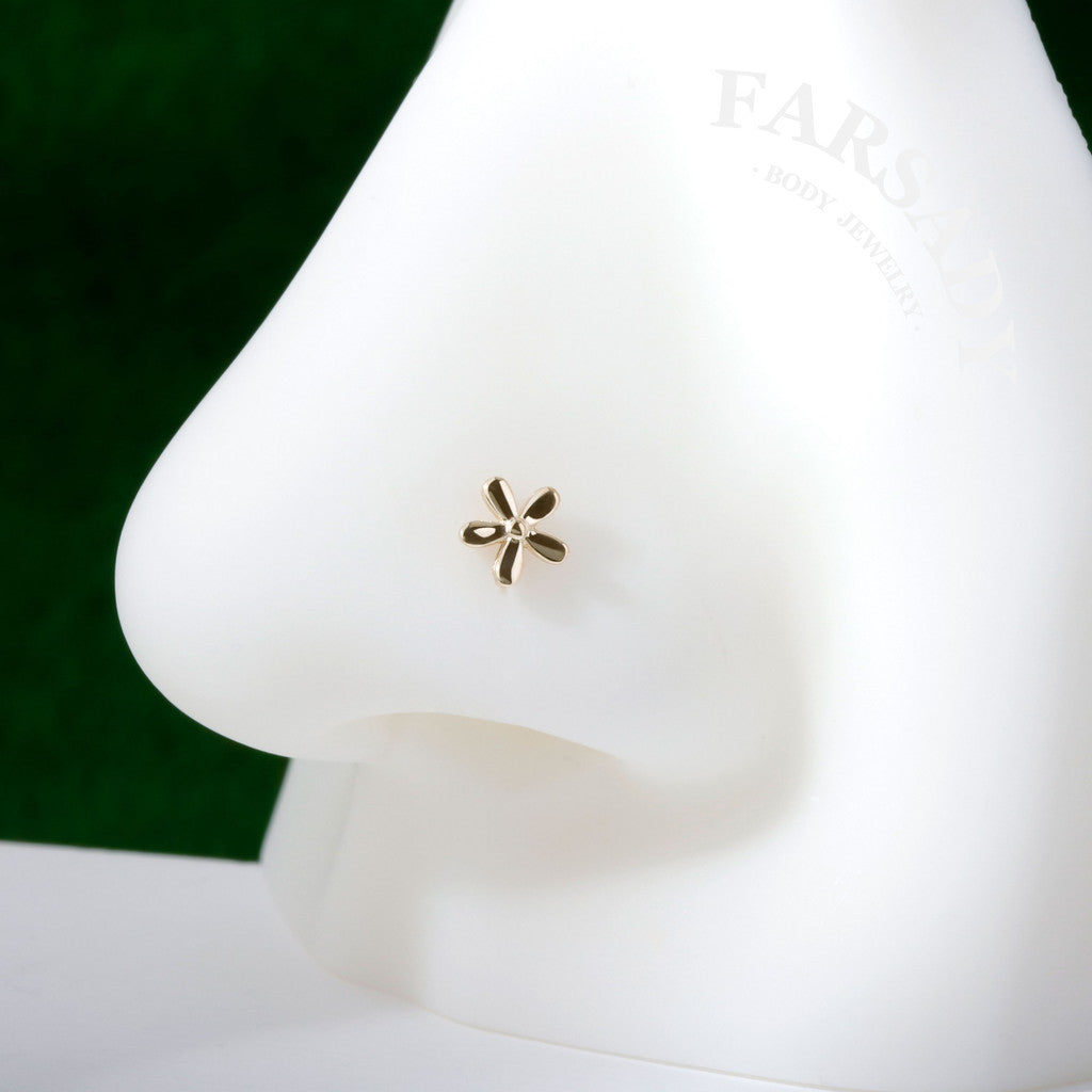 Flora Butterfly - Solid 14K Gold Screw End Stud / Fit 20G Nostril Piercing