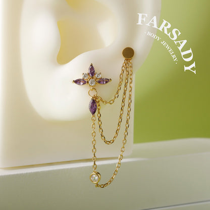 Violet Weave - 925 Silver Threadless Purple CZ Stud / Fits Cartilage Helix Tragus Lobe Earring