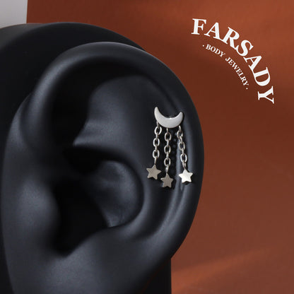 Moon Star Tassel - F136 Titanium Internally Threaded Stud / Fits Cartilage Helix Tragus Lobe Piercing
